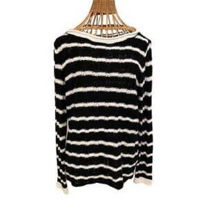 Jones New York Signature black and white loose knit striped sweater.